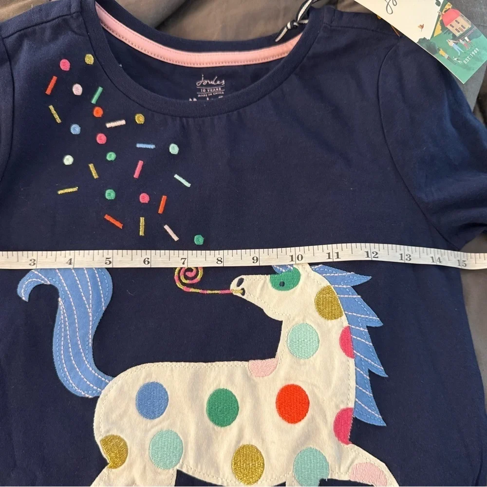 NWT Joules Girls Kids' Navy Unicorn Long Sleeve Top Size 10